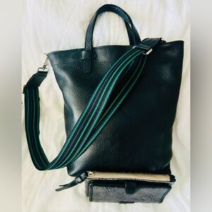 Consuela Black Tote with Green and Blue Strap